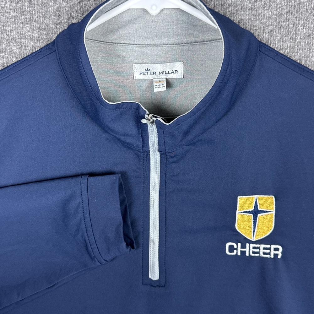 Peter Millar Perth Melange Pullover Mens Large‎ Blue Performance 1/4 Zip Golf